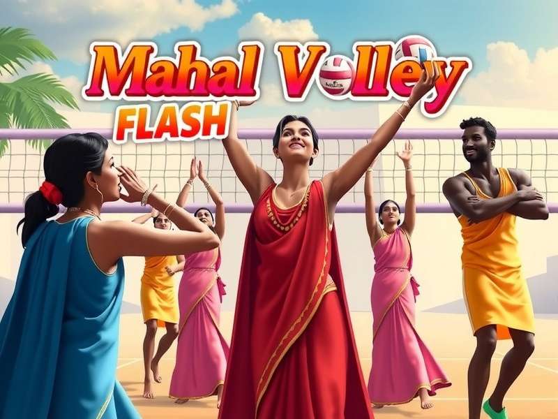 Mahal Volley Flash game cover showing Indian volleyball players in traditional attire