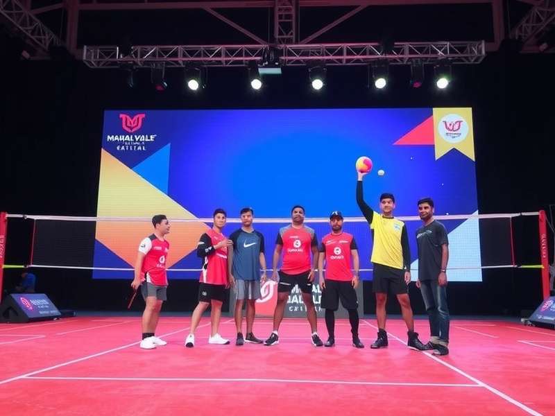 Mahal Volley Flash offline tournament in Mumbai with players competing on stage